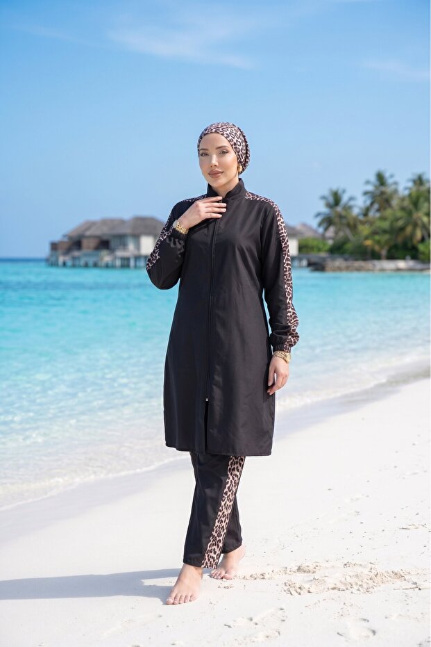 Işıl Model Leopard 3-Piece Set Hijab Swimsuit Set