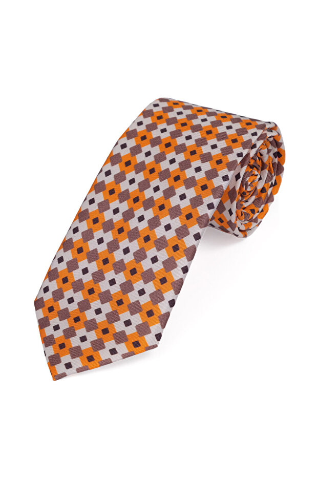 Orange Patterned Silk Tie Set - 3