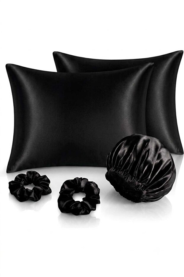 Premium Set Double Silky Satin Pillowcase Buckle and Bonnet Curly Straight Wavy Hair
