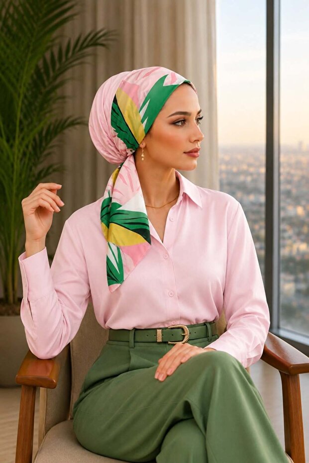 وشاح بنمط أوراق الشجر من البودرة