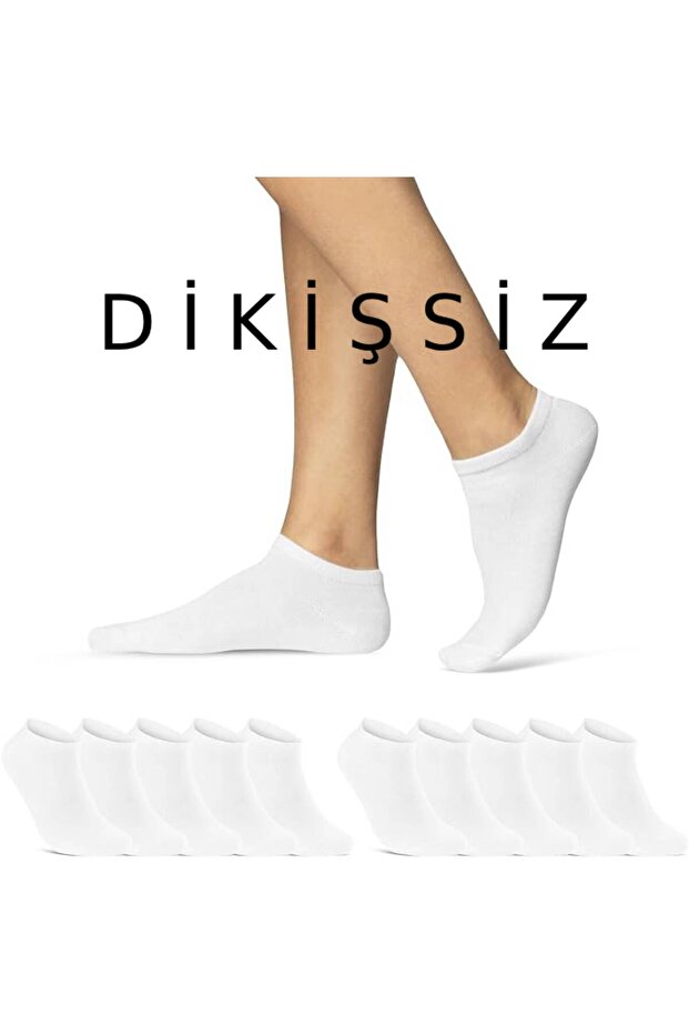 Unisex 10 Pairs Cotton Seamless White Booties Socks