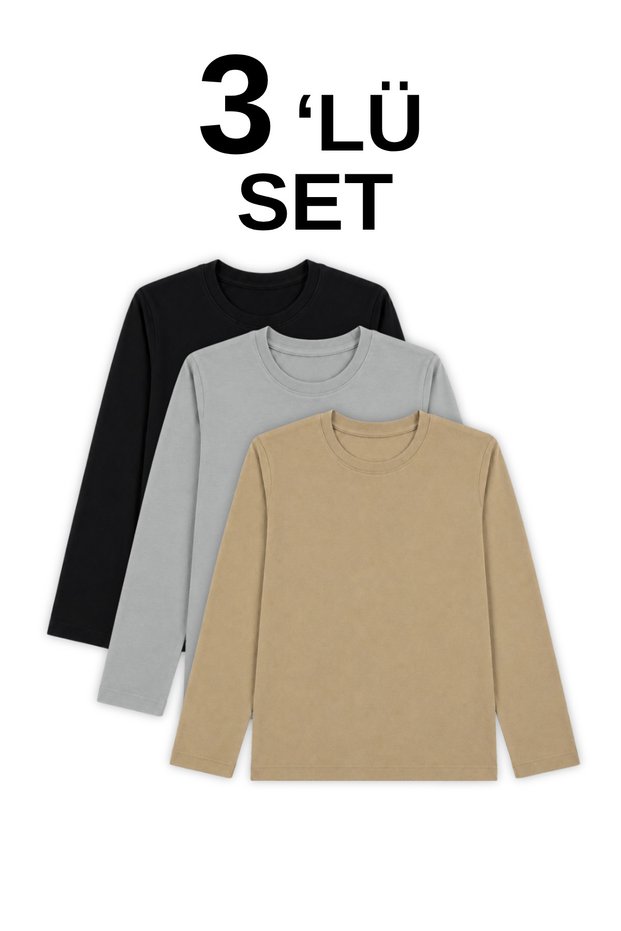 3-Piece Long Sleeve Bodysuit Set – Combed Cotton Long Sleeve T-Shirt Set Suitable for Daily Wear and Underwear