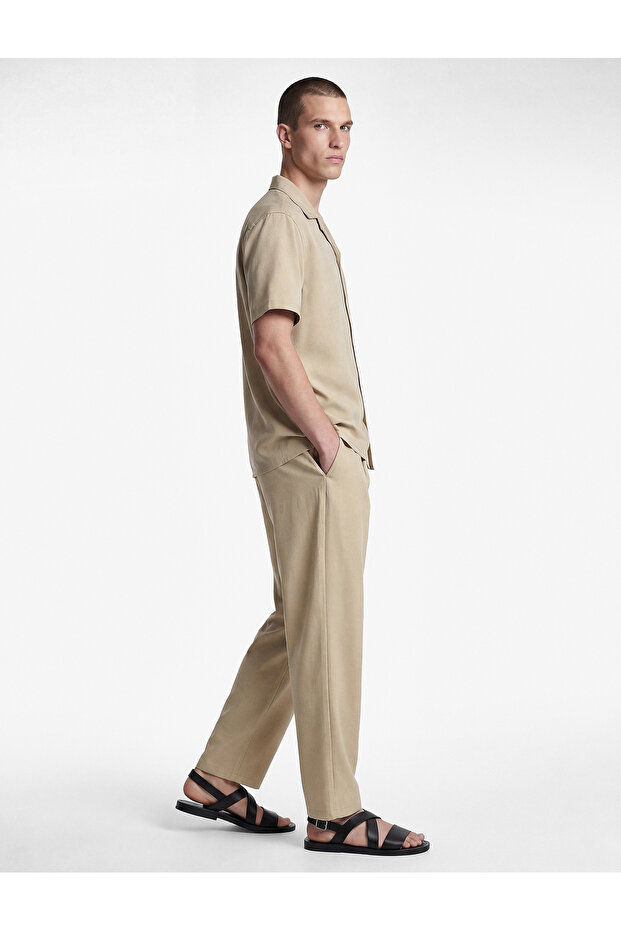 Viscose Pleated Fabric Trousers with Elastic Waist and Pockets