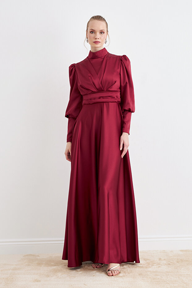 Alina Satin Evening Dress - Burgundy