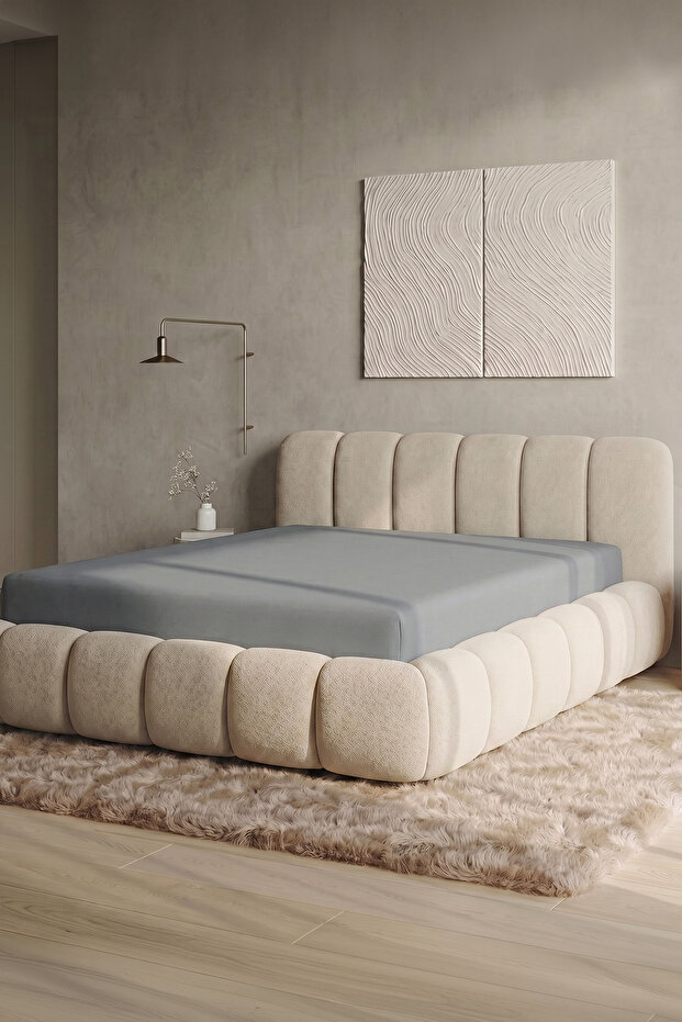 190 Gsm, 95% Cotton 5% Elastane Single Jersey Elastic Fitted Sheet Double Size 160-180X200 cm - Platinum Gray