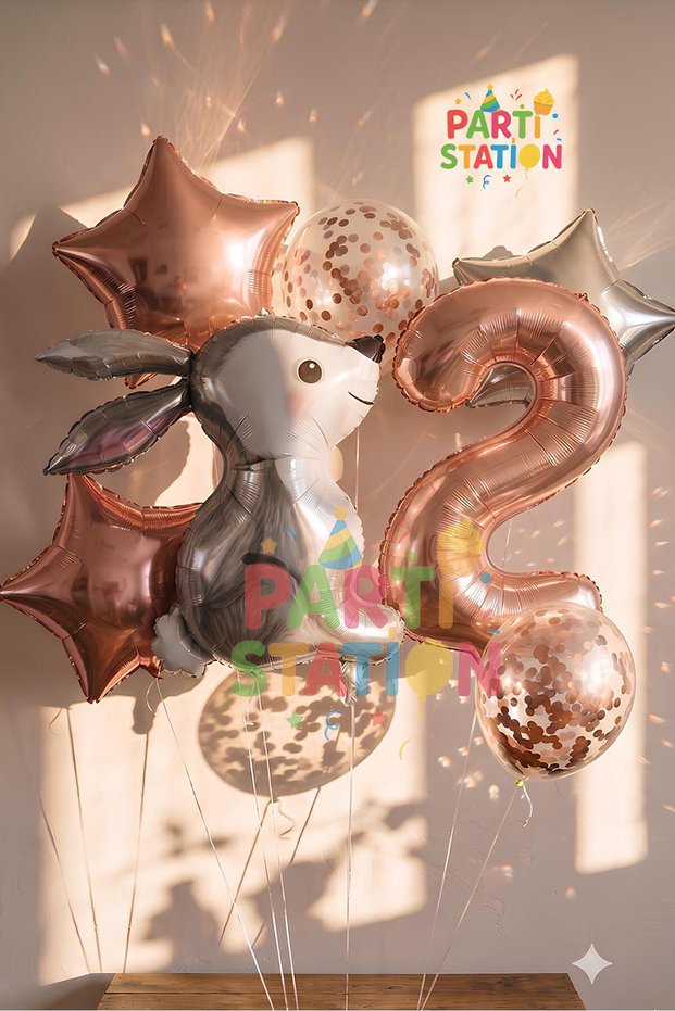 Rabbit 2 Year Old Balloon Set Star Balloon Foil Set Rabbit Concept Birthday Set Age Balloon Set