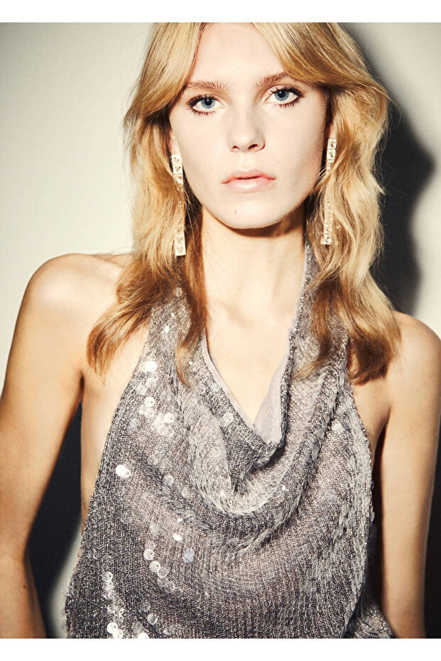 Drapeli Collar Sequined Top - 6