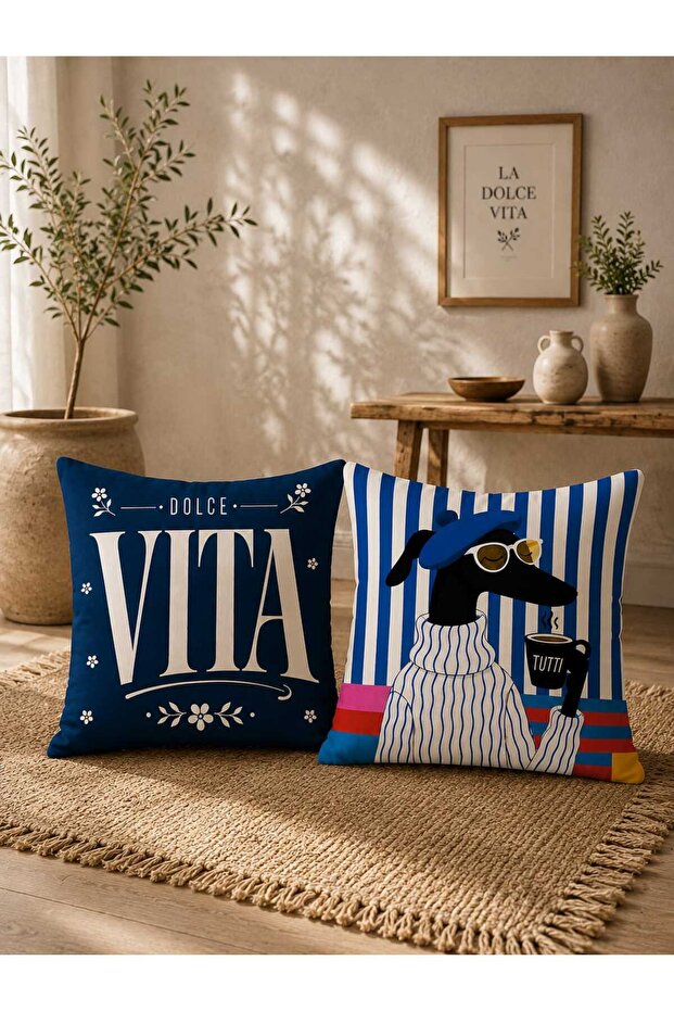 2-Pack Dolce Vita & Stylish Dog Patterned Digital Printed Decorative Throw Pillow Covers