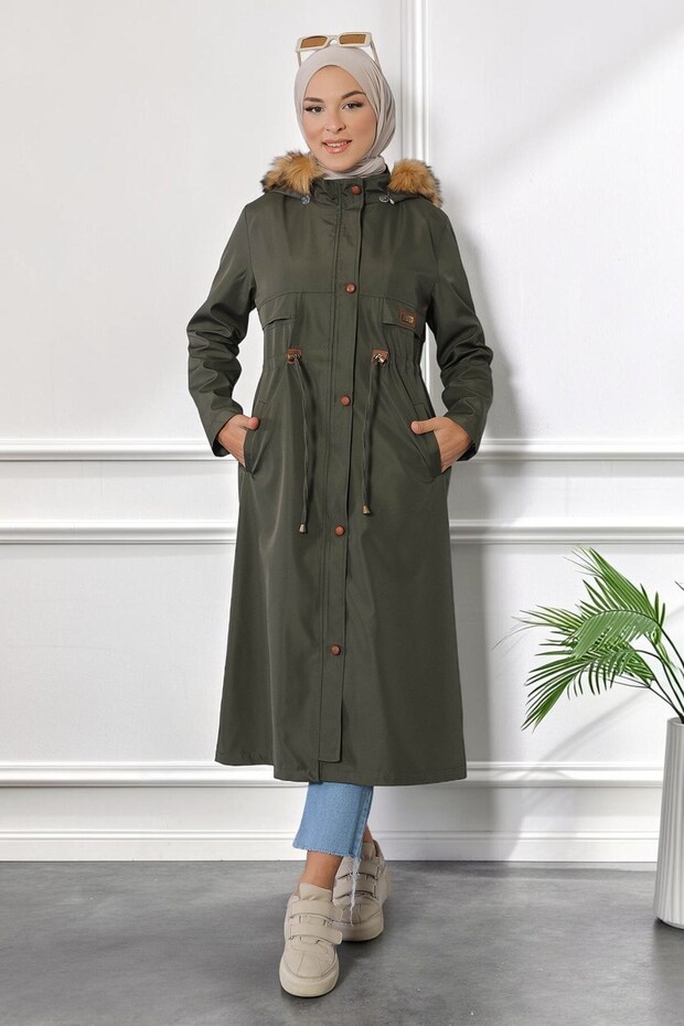 Lace Detailed Coat Khaki 15800