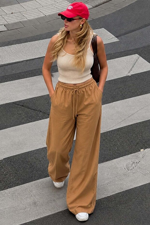 Camel Wide Leg Women's Trousers MG1982