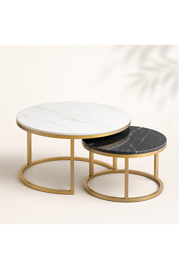 Modern 2-Tier Round Coffee Table With Metal Frame For Living Room And Office