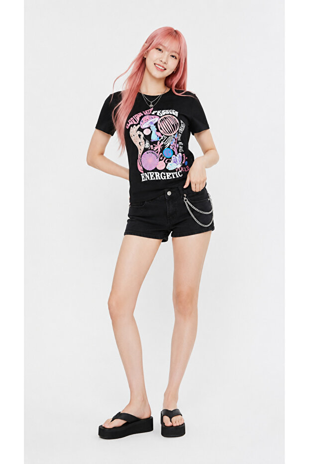 Black Front Printed Basic - 2