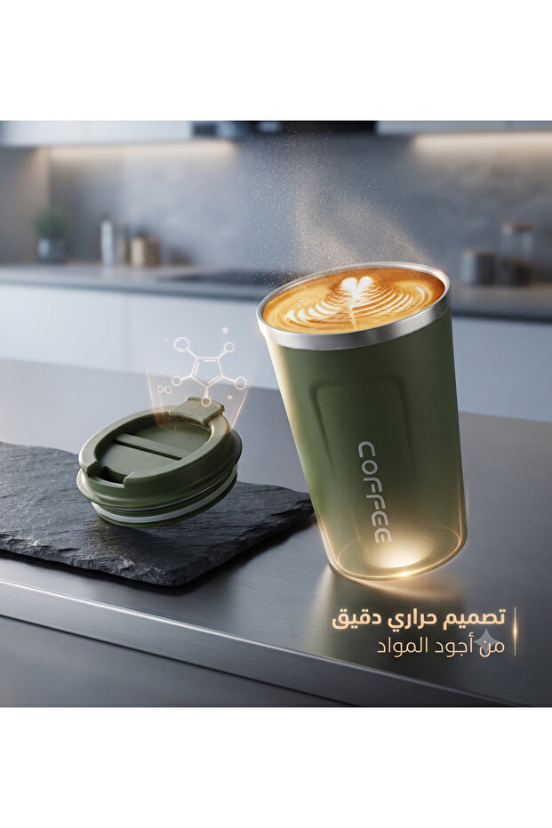 كوب ترمس مفرغ من الفولاذ المقاوم للصدأ باللون الأخضر 380 مل