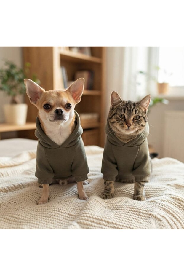 Cat Dog Clothes Plain Series Khaki Color Sweatshirt Hoodie