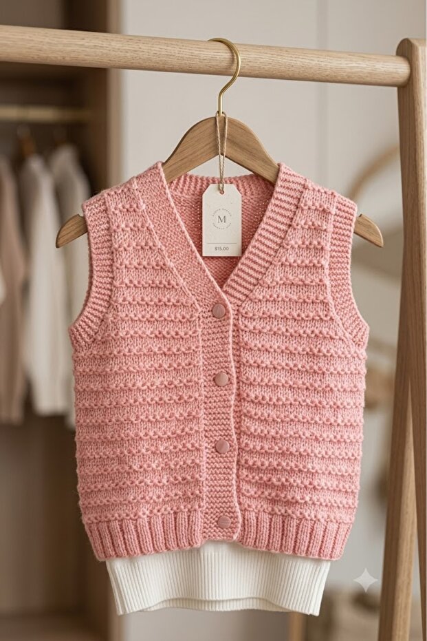 Hand Knitted Cotton Thread Yavruağzı Girl's Vest