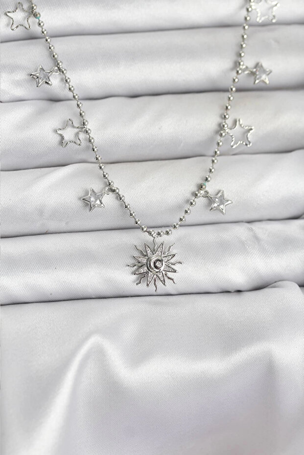 Brass Silver Color Sun Model Women's Necklace
