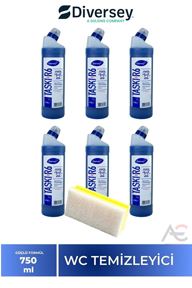 Diversey Toilet Cleaner Taskı R6 Wc 750ml 6 Pieces + Sensitive Cleaning Sponge 1 Piece 160Gr