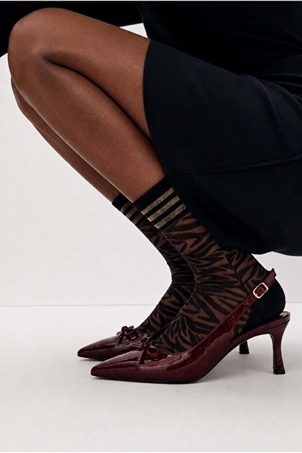 Women's zebra patterned thin socks black/silver