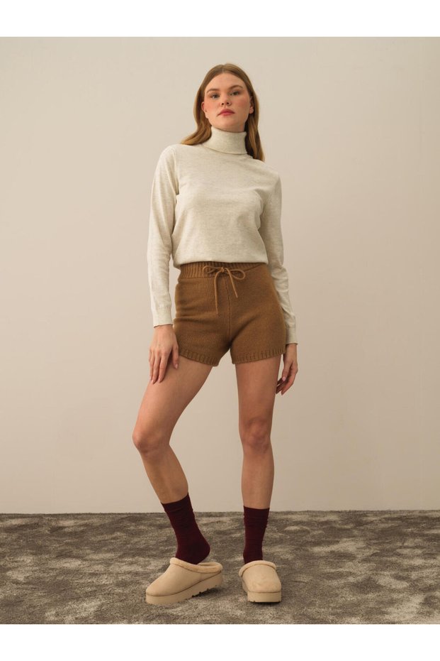 Kadın Camel Regular Fit Triko Şort