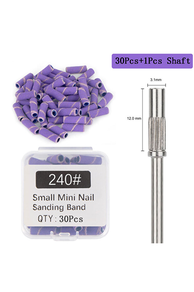 purple 240 grit set 30Pcs 3.1MM Mini Nail Sanding Bands With Shaft 3/32" Nail Drill Bits SandBands D