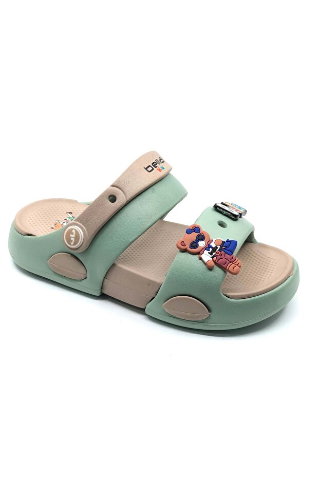 Kocamanlar E482 Lightweight Comfortable Sole School Nursery Pool Daily Unisex Children's Slippers Green