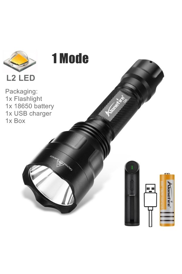 black L2 1 Mode 10W High Power LED Ultra Bright Tactical Flashlight Outdoor Hiking Travel Fishing Ca
