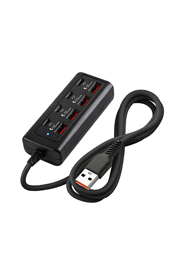black [8-Terminal Station Fast Charging USB Hub] Equipped with 4 USB and 4 PD Ports | 25W Fast Charg