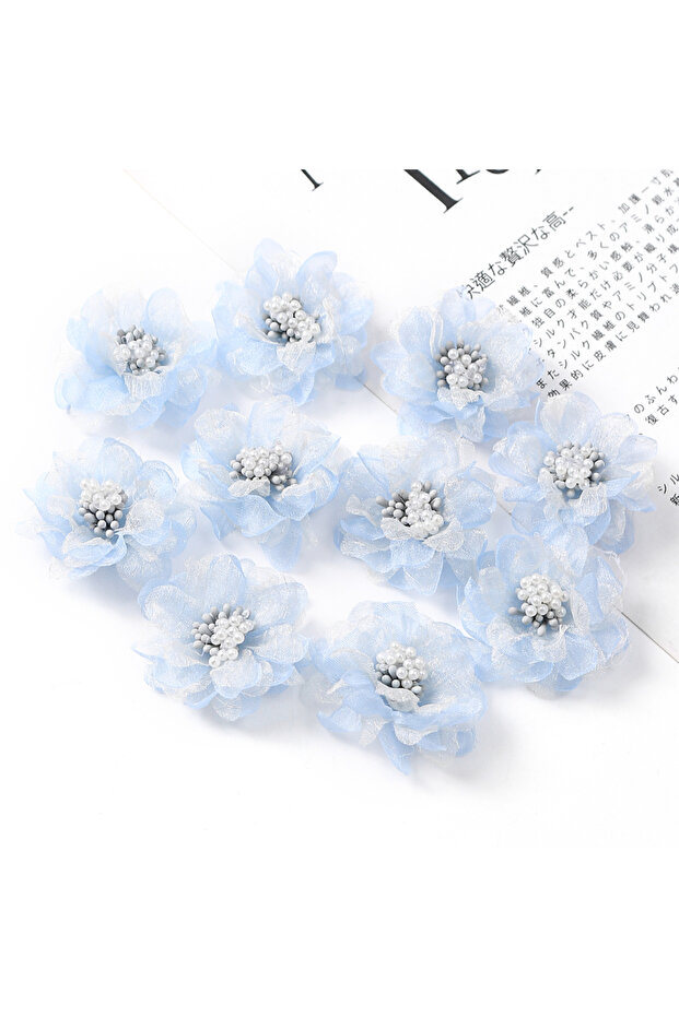 5pcs Blue 5Pcs Chiffon Artificial Flowers Head Fabric Applique Dress Sewing Supplies Patches Accesso