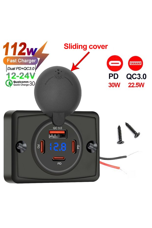 1QC 3PD volt 2-4 Ports USB Outlet QC 22.5W PD 30W Type-C Quick Charge & QC3.0 Panel Wall Mount Charg