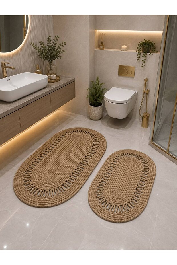 Wicker Jute Wicker Large Size 2-Piece Bathroom Set 40X60-60X90, Bathroom Mat Set, Mat