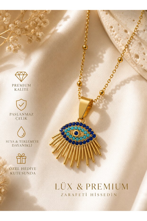 Gold Color Steel Necklace with Evil Eye Figure, Evil Eye Necklace, Eye Necklace Stylish Chain for Lover Husband Wife Teacher