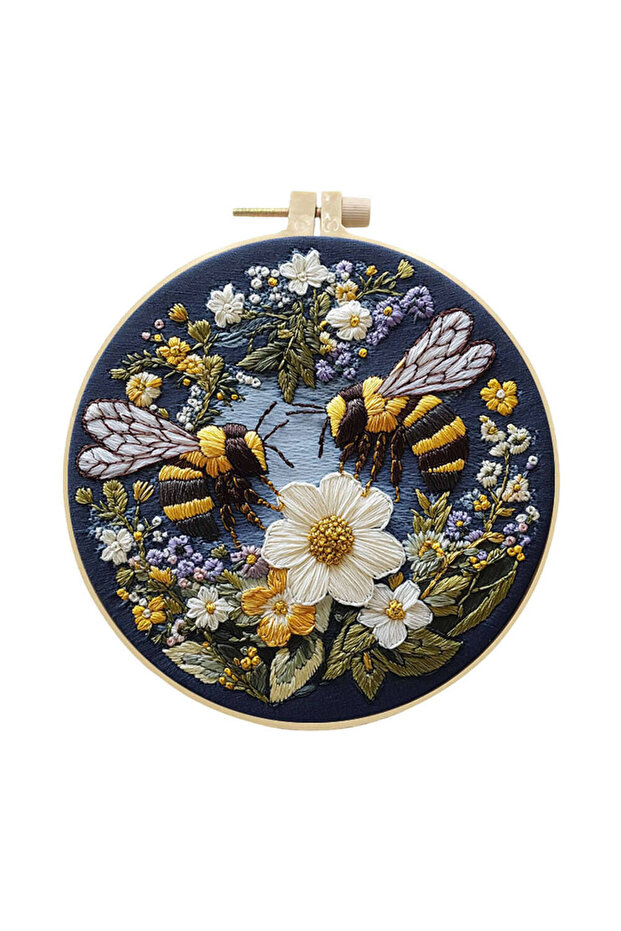 CXTZ-275 1Pc Bees Flower Embroidery Kit With Needles Hoop Threads, Suitable For Bedroom Handmade Gif