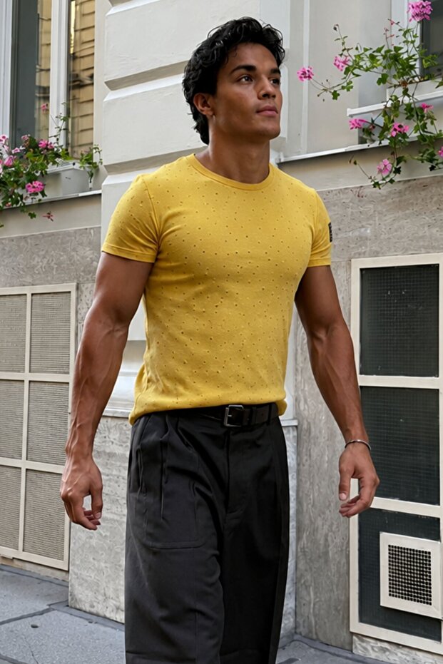 Yellow T-Shirt with Ripped Detail 2883