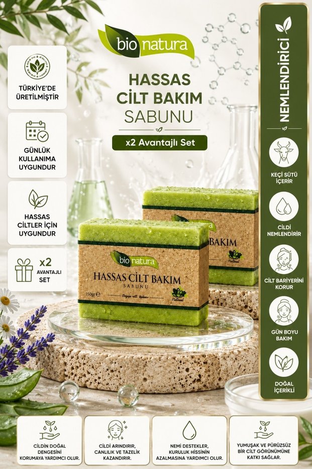 Bio Natura Sensitive Skin Care Soap 150 Gr X2 Advantageous Set Natural Moisturizing Skin Cleansing Soap