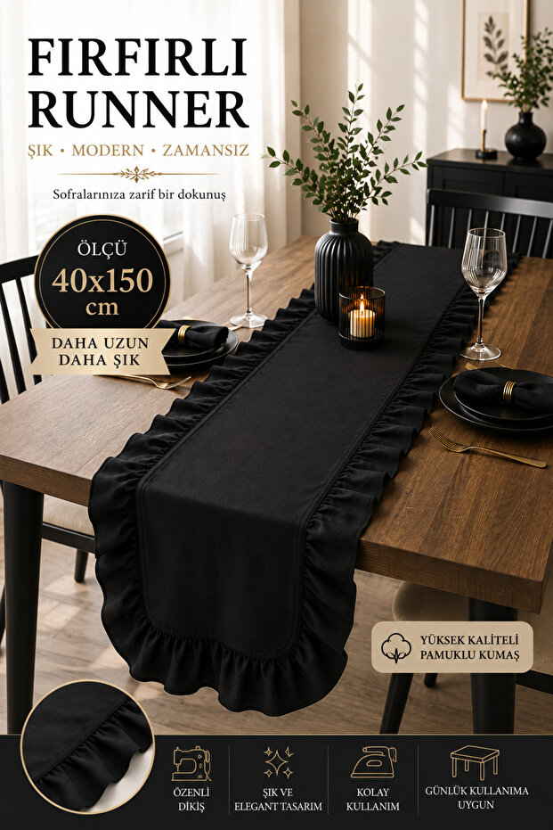 عداء كتان أسود طبيعي - 40x150 سم