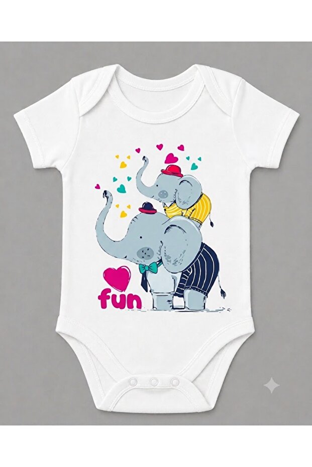 Organic 100% Cotton Father Son Elephant Printed Short Sleeve Baby Snap-On Bodysuit Bodysuit Jumpsuit 5447
