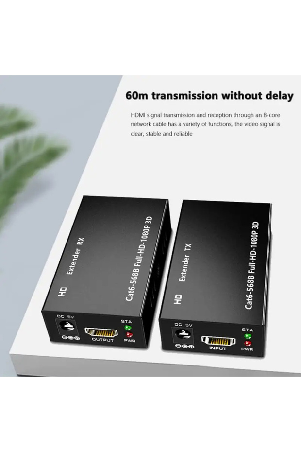 موسع شبكة LAN 1080P بمقبس الاتحاد الأوروبي بطول 60 مترًا، متوافق مع منافذ RJ45 وHDMI، من CAT5e وCAT6