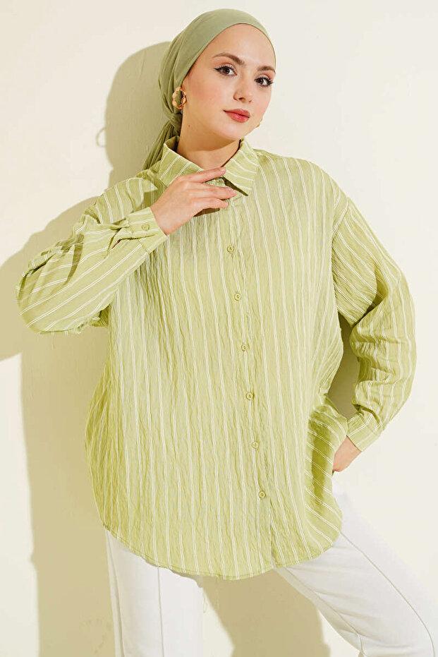 Women's Striped Oversize Shirt 1346 - E.Green