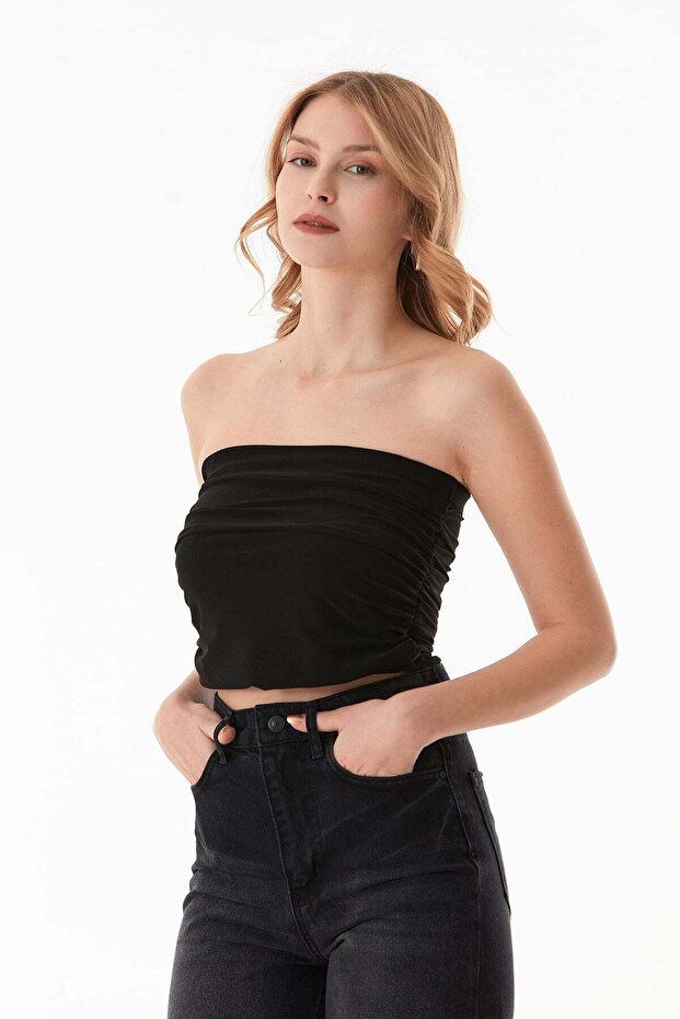 Basic Strapless Bustier with Draped Sides - 3