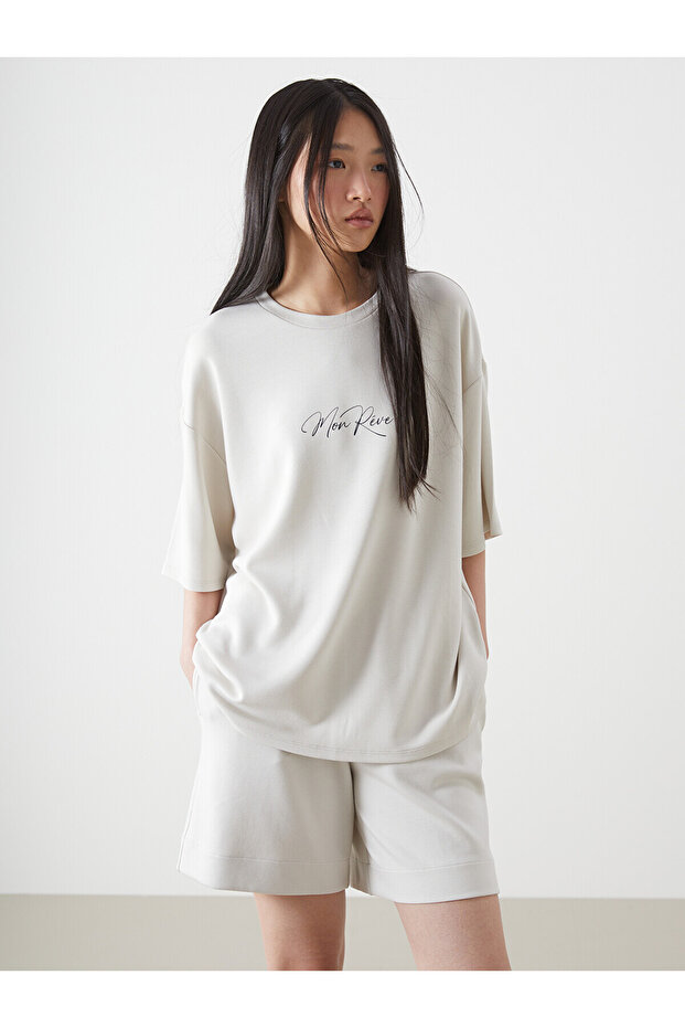 Original Oval Collar Printed Oversize Women's T-Shirt