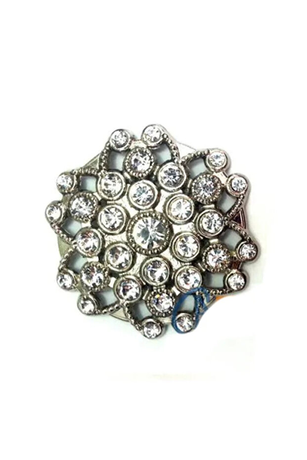 Round Brooch with Stone, Chest Ornament 4.5 cm - Nickel, 10 Pieces