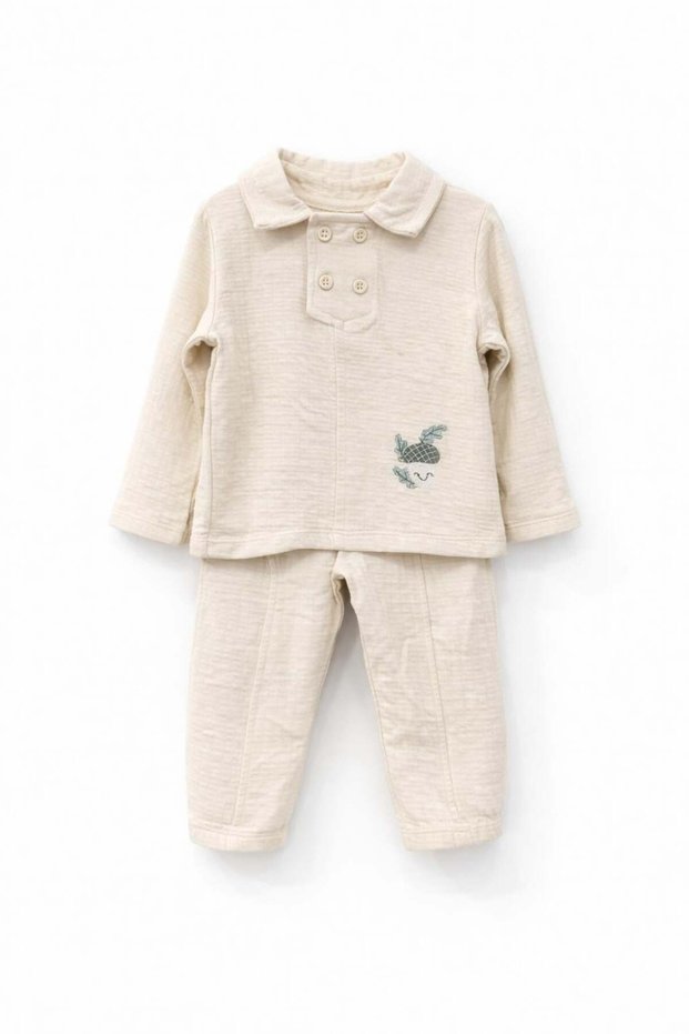 Tongs Baby Boy Polo Collar Buttoned 2-Piece Set 1-3 Years Old Cream