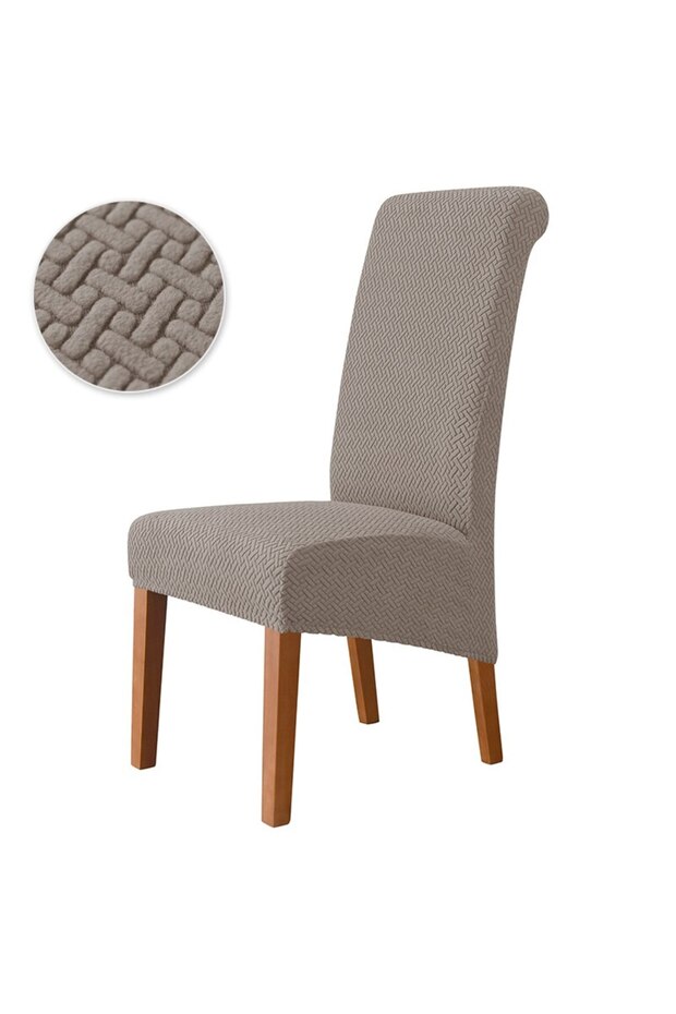 Khaki-T Jacquard Chair Cover Stretch XL Size Long Back Dining Chair Covers Seat Slipcovers For Weddi