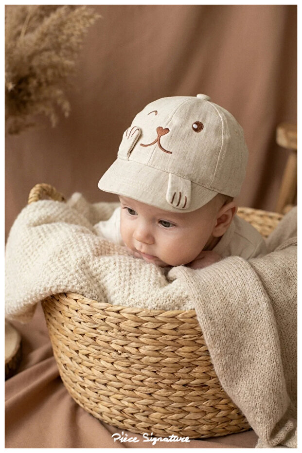 0-18 Months Baby Cap with Cute Animal Figures - Embroidered Soft Textured Cap (Size 44 cm)
