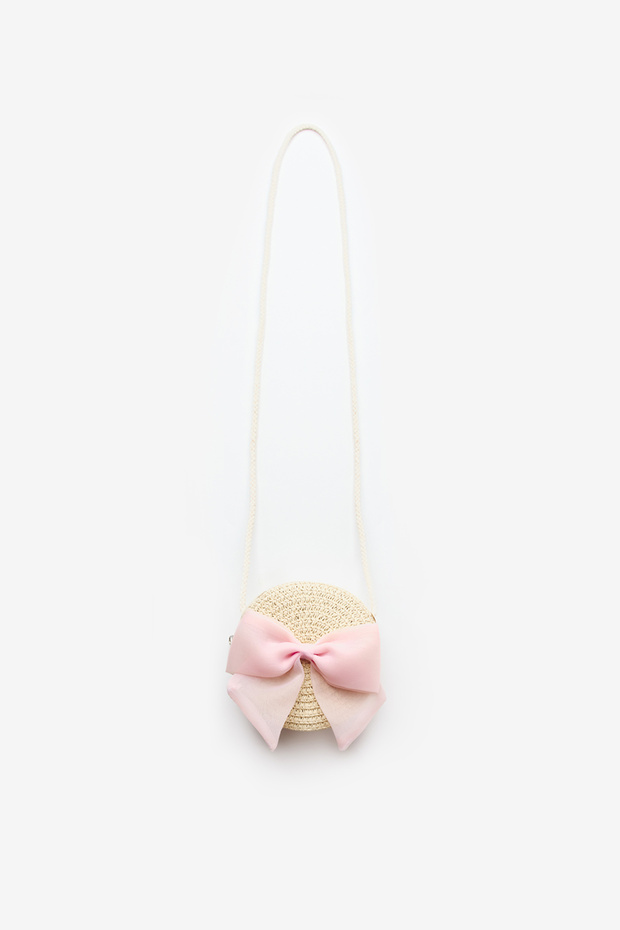 Powder Bow Girl's Beige Straw Bag