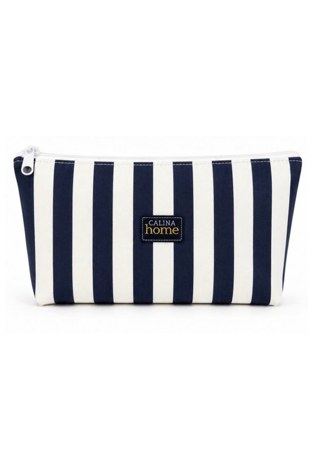 Makeup Bag Navy Blue Striped (Duck Fabric)