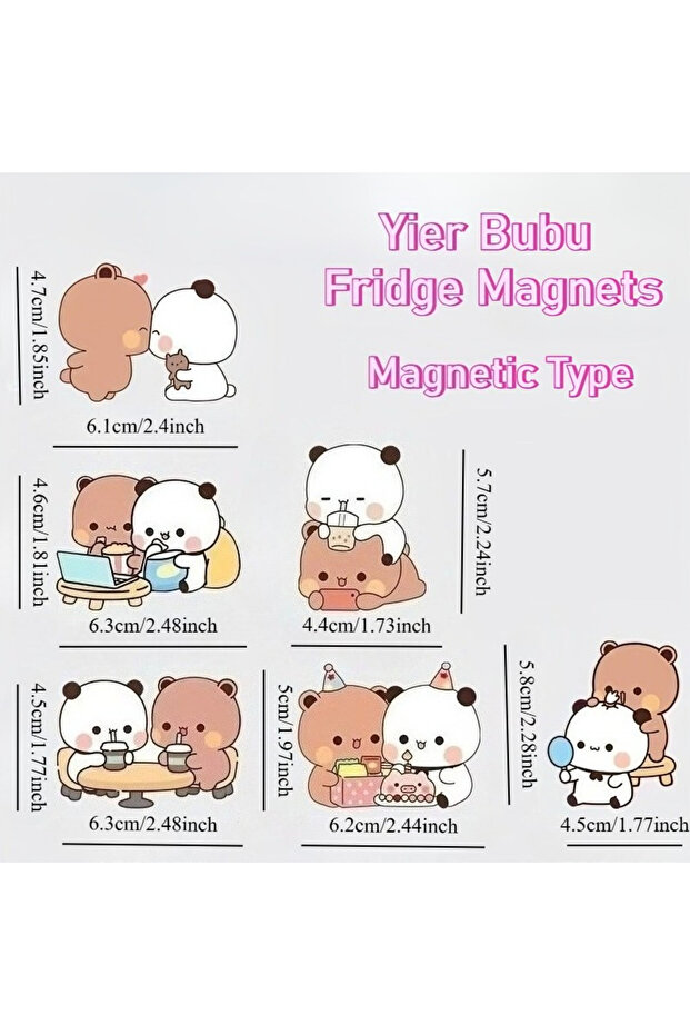 Style 2(6pcs) Kawaii Panda Yier Fridge Magnets Cute Bubu Dudu Anime Home Decor Sticker Creative Refr