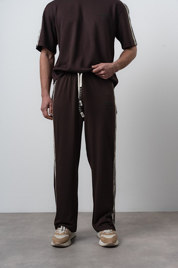 Men's Striped Detailed Baggy Sweatpants Brown