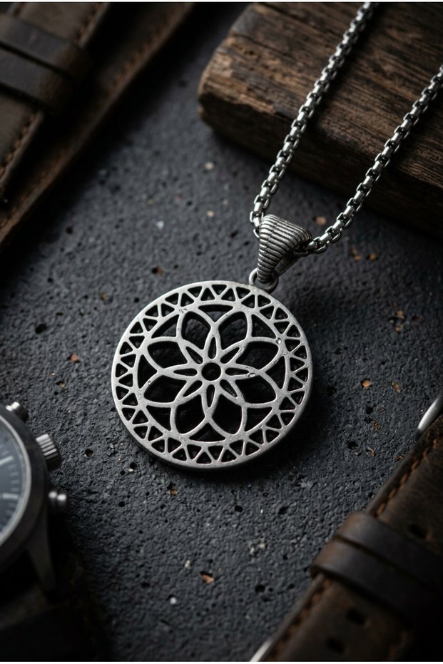 Flower of Life Handcrafted Stainless Steel Chain Men's Necklace