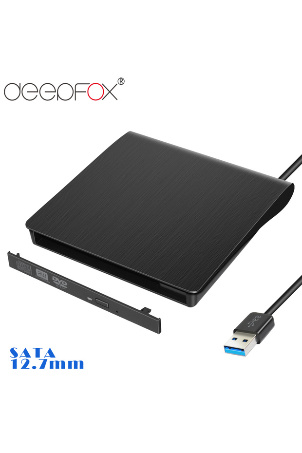 علبة محرك أقراص DVD USB 3.0 خارجية من DeepFox مقاس 12.7 مم مع موصل SATA إلى USB وغطاء خارجي F
